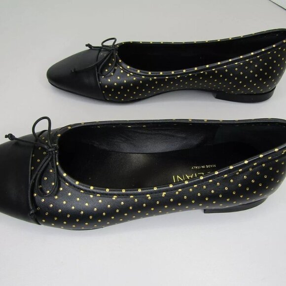 NEW A. SOLIANI Italy Como P Dotted Gold Black Leather Flats Dress Shoe Size 8 - Picture 5 of 8